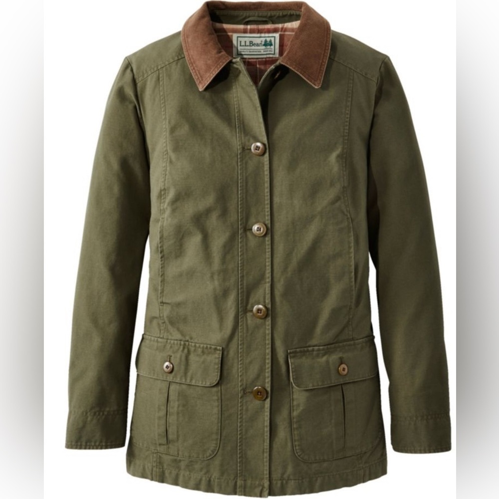 L.L. Bean Women's Barn Jacket-Barn Coat Green with Brown Collar sz1X NWT